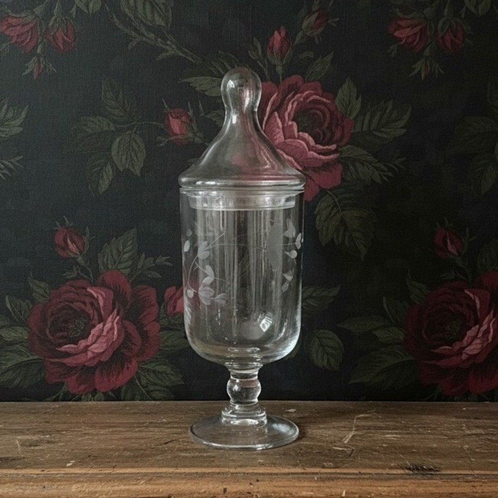 Princess House Heritage Apothecary Jar, Footed Candy Dish, Etched Container